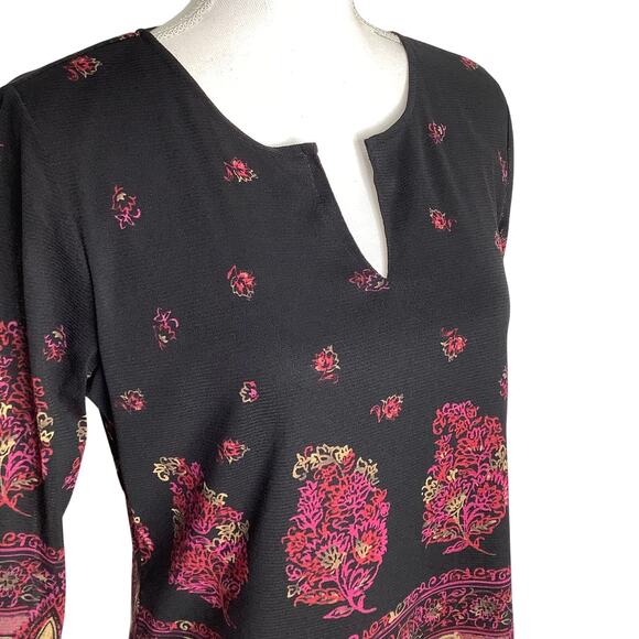 Emma James Black Pink Print Lined Mesh Fabric Blouse Top Medium - Picture 2 of 7